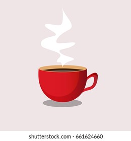 Red cup of coffee with smoke, Idea concept