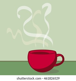 red cup of coffee with steam