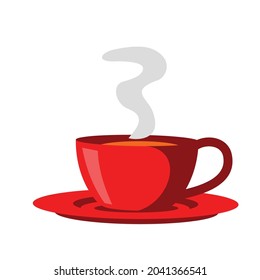 Red cup of coffee or tea. Coffee cup with smoke float up. Vector Illustration. Flat Style. Decorative design for cafeteria, posters, banners, cards. vector design