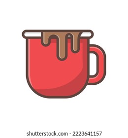 Red cup with coffee vector. Flat colors simple icon design