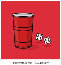 Red Cup with Dice Party Game Illustration 