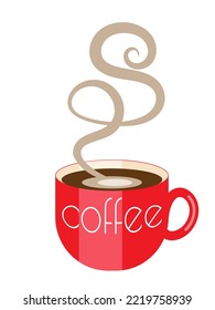 Red cup with fragrant steaming coffee