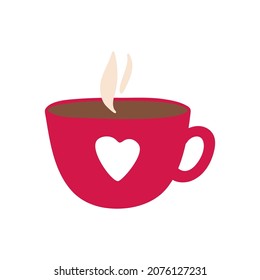 Red cup with heart ornament. Vector illustration, isolated on a white background.