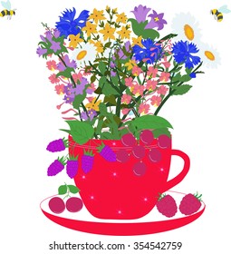 Red cup with herbs and berries