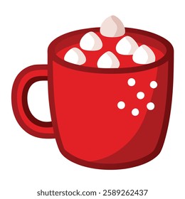 Red Cup of Hot Chocolate with White Marshmallows - Vector Illustration and Clipart