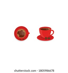 Red cup of hot coffee on a white background.