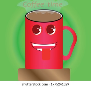 Red cup of hot coffee with a smile