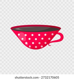 Red cup of hot coffee or tea with dots. Americano icon. Isolated cup of coffee. Flat illustration. Design for cafes, coffee shops, posters, banners, advertisement. Valentines day design. Vector
