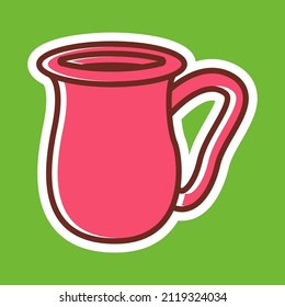 Red cup of hot coffee vector cartoon sticker isolated on background.