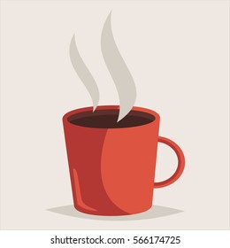 Red cup of hot coffee. Vector cartoon icon isolated on a background.