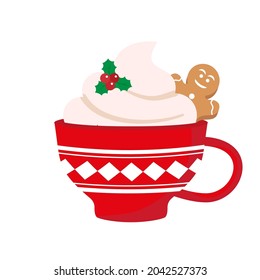 Red cup with a hot drink. Christmas vector illustration. Eps 10