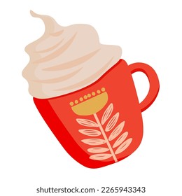 red cup. insulated cup with creamy foam.vector illustration isolated on white background.