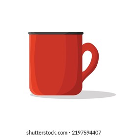 Copa roja sobre un fondo blanco. Con asa. Para té y café. Cocina. Diseño plano. Ilustración vectorial. 