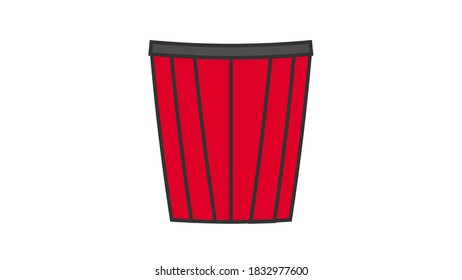 red cup on white background, vector illustration. ceramic mug with a ribbed surface. reusable glass for drinks. caring for the environment. no plastic, use of natural materials.