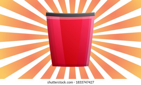 red cup on a white-orange retro background, vector illustration. ceramic mug, reusable drink glass. caring for the environment. container for a drink take-away from a coffee shop.