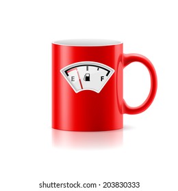 Red cup with picture component of gasoline on  white background