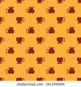 Red Cup from the skull icon isolated seamless pattern on brown background.  Vector Illustration