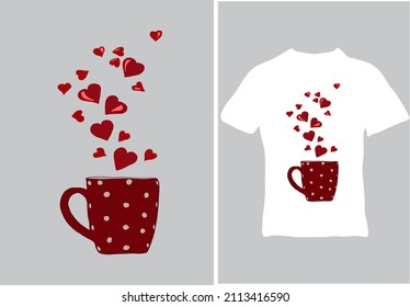 Red cup and small red hearts. The vector illustration is ready to print on t-shirts, apparel, posters and more.