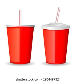 Red cup for soft drink, flat vector illustration design on white background