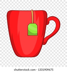 Red cup with tea bag icon in cartoon style on a background for any web design 