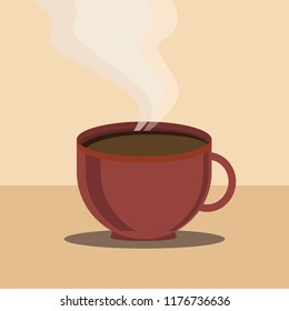 Red cup of tea on the beige background