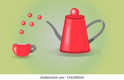 Red cup and teapot.
Berry juice is poured from a teapot into a cup.
Soft drinks time.
Vector.