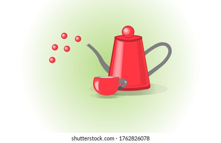 Red cup and teapot.
Tea or coffee set.
Beautiful Cookware.
Vector design.