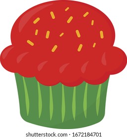 Red cupcake, illustration, vector on white background.