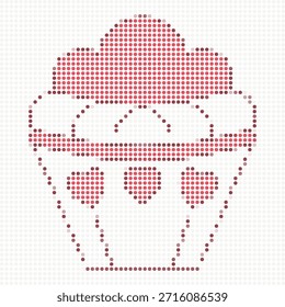Red cupcake made of small dots on white background