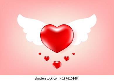 Red cupid heart vector, Heart angel spreading love. Valentine's day of love background