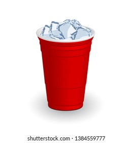 Red cups ice, it's party time on white background