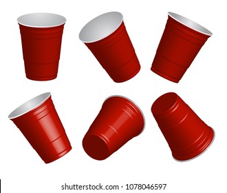 Red cups, it's party time on white  background 3d illustration