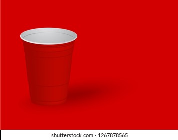 Red cups, it's party time on red  background 3d illustration