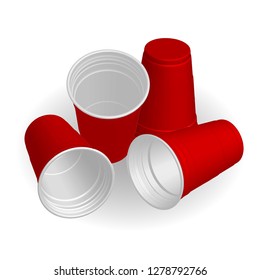 Red cups, it's party time on white  background 3d illustration