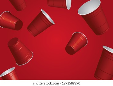 Red Cups, It's Party Time On White  Background 3d Illustration