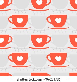 Red cups Valentines Day pattern. Vector illustration