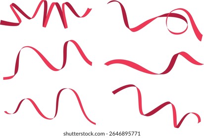 Red Curling Ribbon Collection in Flat Style for Festive Decoration, Gift Wrapping, Party Streamers Design