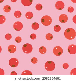 Red currant berries on a pink background. Seamless pattern in the flat style. Berry background for paper, gift wrap, textile, wallpaper.