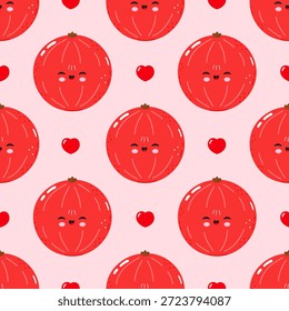 Los personajes de grosella roja con caras sonrientes y lindos corazones rojos Pequeños forman un patrón sin fisuras alegre y adorable, creando una textura de fondo dulce y encantadora
