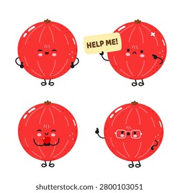 Red currant cartoon character set expressing emotions