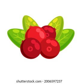 Red currant with green leaves. Cranberry berry. Healthy food and sweet dessert ingredient. Flat cartoon illustration