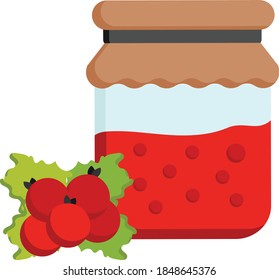 Red currant Jam Jelly glass jar Concept Vector Color Icon Design, Berry Fruit preserves and Spread Condiment Symbol on White background, Ready To Eat Sweet Food Sign