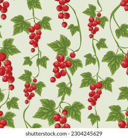 Red currant. Seamless pattern with the image of red currant. Red currant with green leaves. A pattern for show-off and packaging. Vector