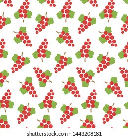 Red currant seamless pattern. Vector berries. Food fashion print. Design elements for textile or clothes. Hand drawn doodle repeating delicacies. Cute background patterns for baby items