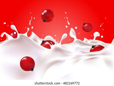 red currants falls in milk