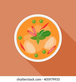 Red curry, Thai food, flat design