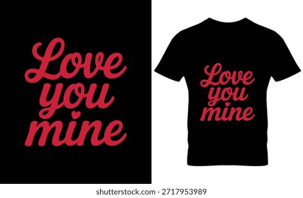 Texto cursivo rojo del amor en la camiseta y el cartel negros, idea romántica del regalo
