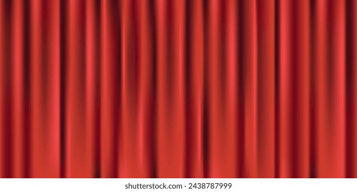 Red curtain 3D. Grand opening. Horizontal background.Fabric folds.Vector stock illustration.