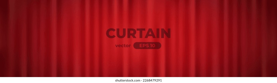 Red curtain background. Closed illuminated curtains. Opera or theatrical drapes. Simple cartoon design. Spotlight on stage. Scene with light of projector. Realistic template. Vector illustration eps10