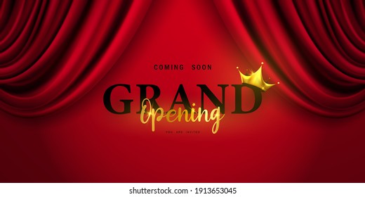 Red curtain background. Grand opening event design. luxury greeting rich card.